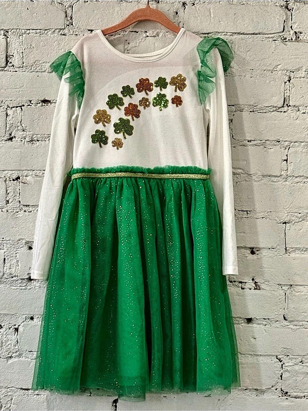 Primark Girls Shamrock Tulle Dress in Green & White Size 7-8Y Like New